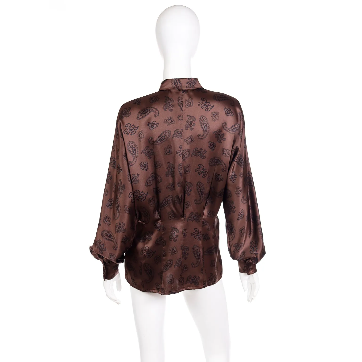 1980s Escada Margaretha Ley Brown & Black Paisley Silk Blouse