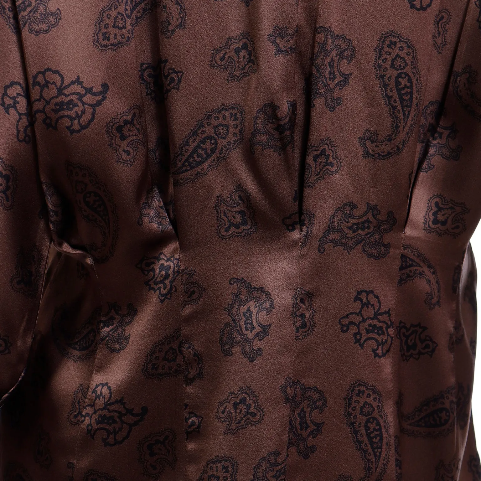 1980s Escada Margaretha Ley Brown & Black Paisley Silk Blouse