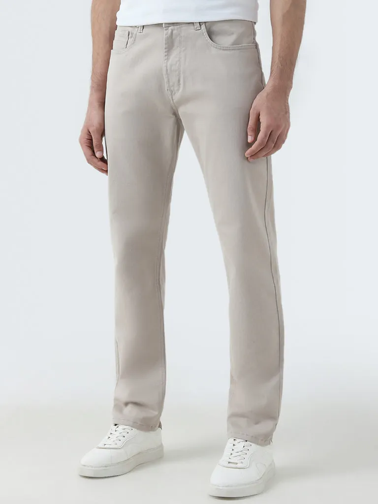 Ascot Beige Relaxed-Fit Mid-Rise Trousers