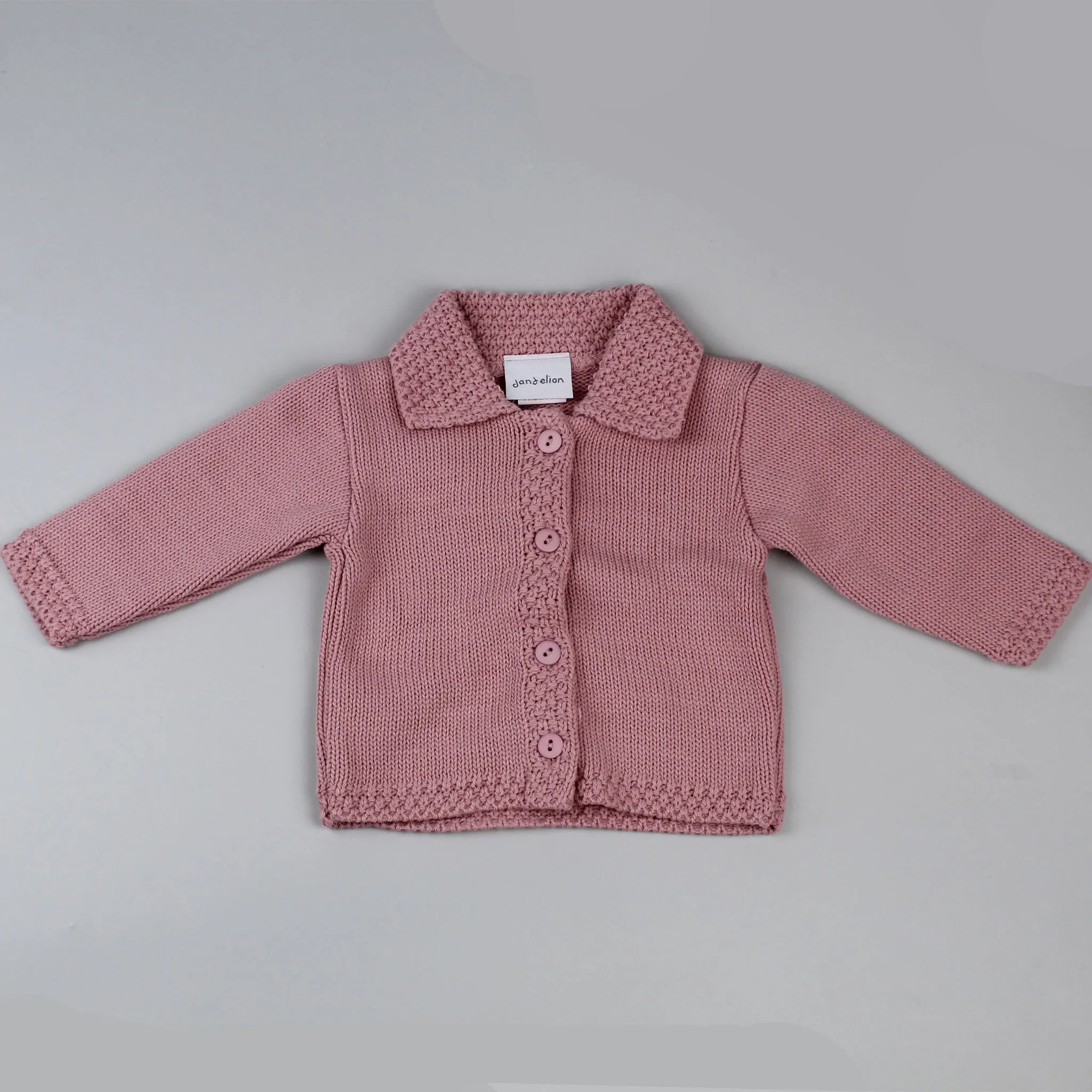 Baby Girls Cardigan With Collar - Dusty Pink