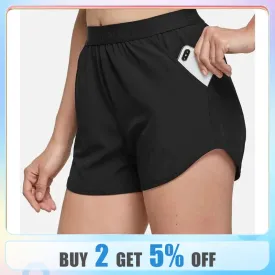 BALEAF Women's 3" Gym Fitness Shorts Running Quick Dry No Liner Athletic Workout Track Zipper Pockets