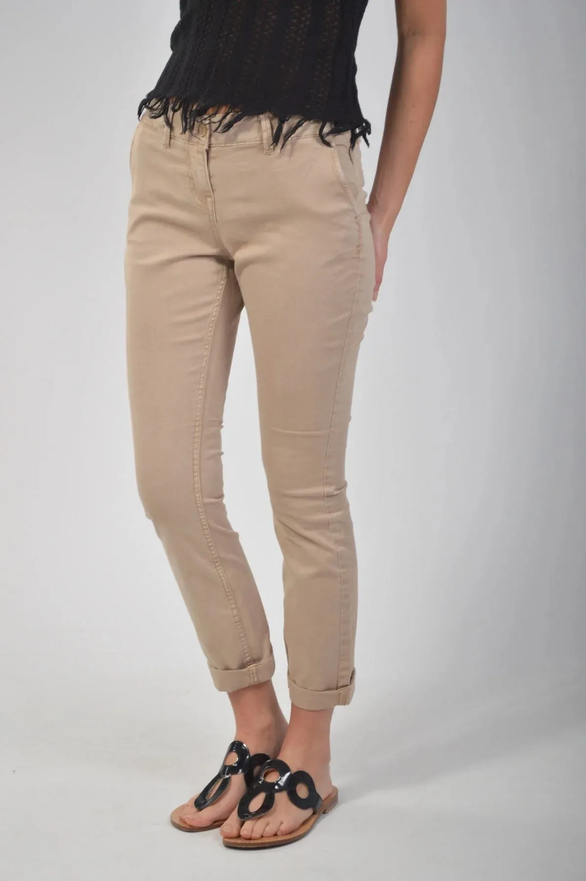 Beige Cropped Chinos