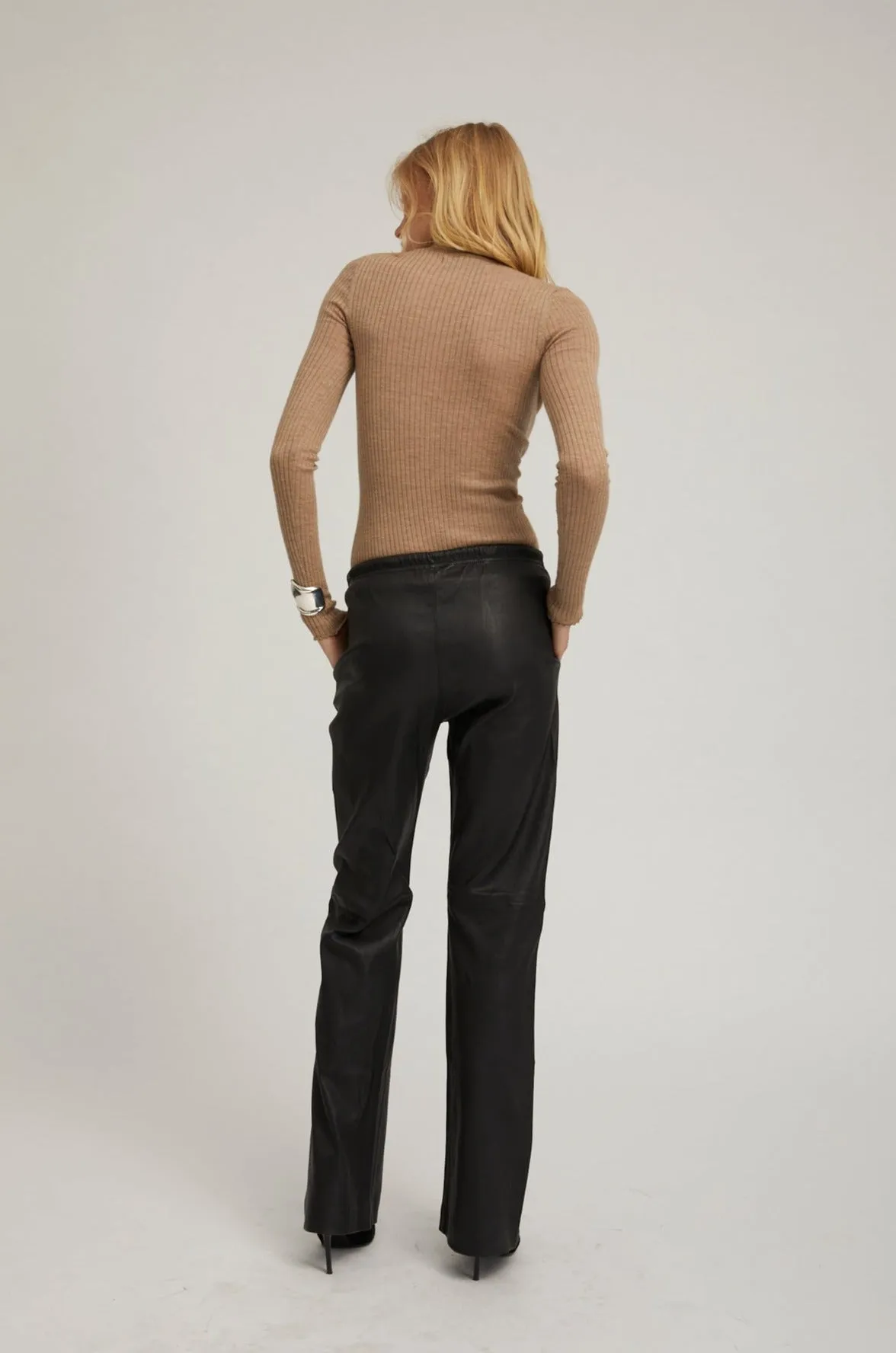 Black Leather Straight Leg Pants