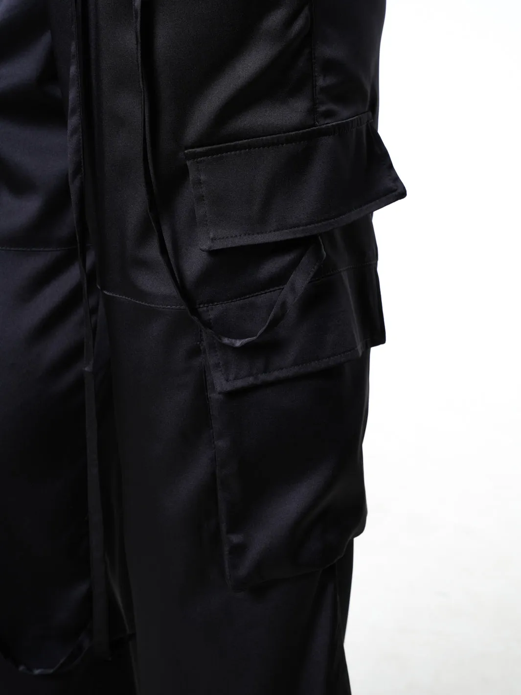 Black Satin Cargo Pants