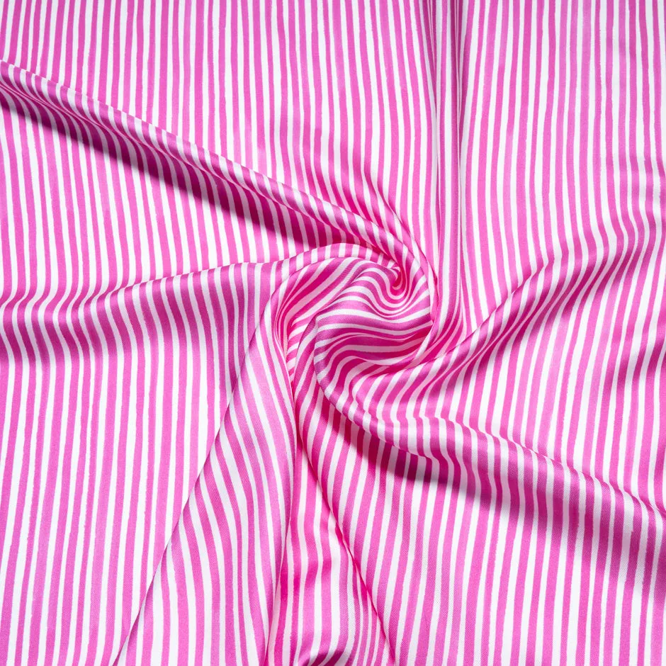 Bubblegum Pink & White Striped Pure Silk Twill