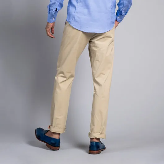 Calm Camel Light Beige Cotton Lycra Stretch Chinos