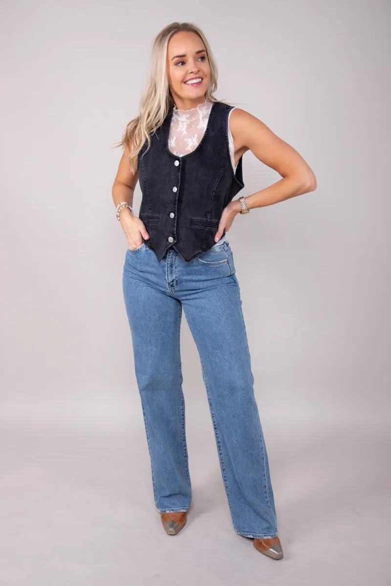 Edgy Refinement Denim Vest - FINAL SALE