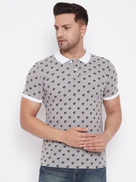 Elegant Grey Cotton Blend Printed Polos For Men