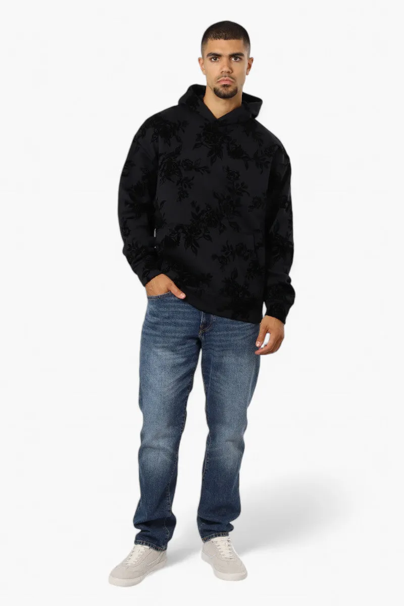 Essentials By Drill Clothing Flocked Floral Drop Shoulder Hoodie - Black