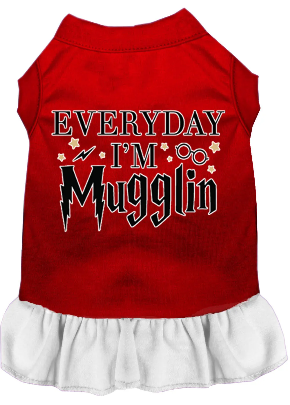 Everyday I'm Mugglin Screen Print Dog Dress Red With White Xs (8)