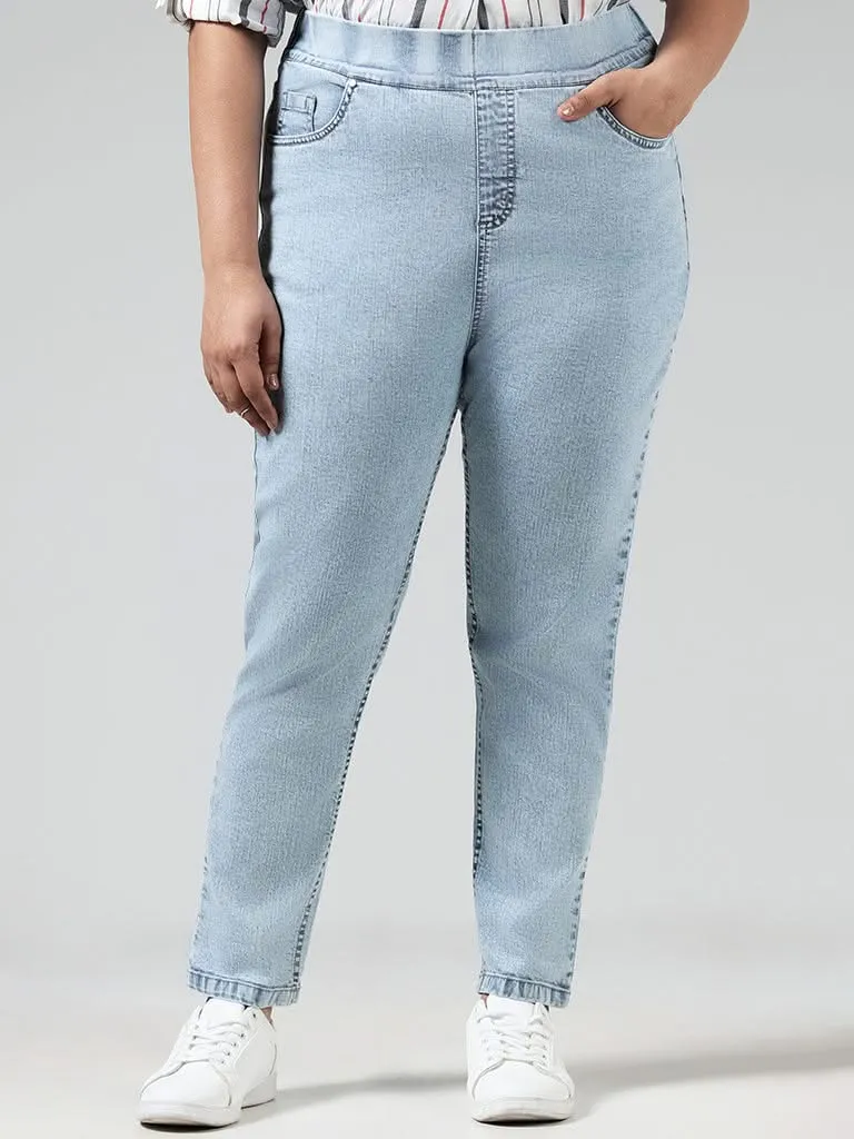 Gia Solid Light Blue Slim Fit Mid Rise Denim Jeggings