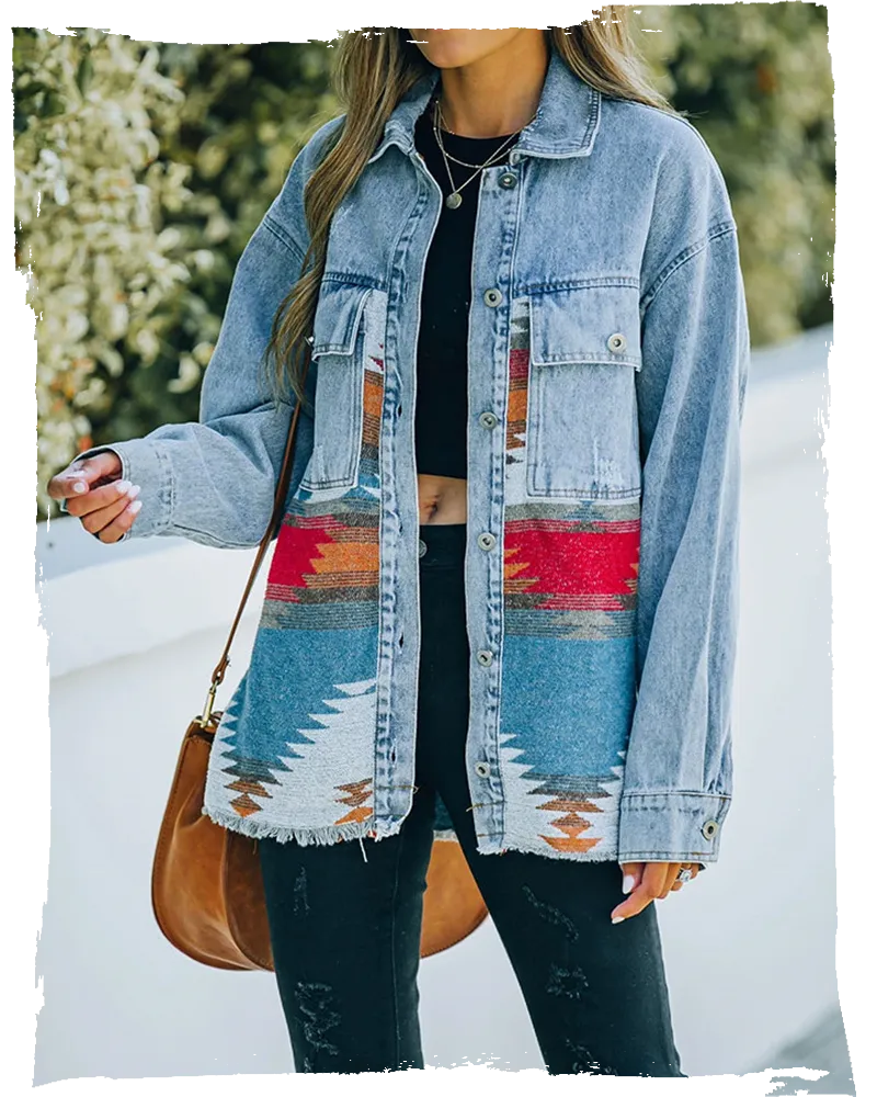 Jeans Casual Jackets 2022 Cowgirl jackets Western Denim Coat Ethnic Patchwork Denim Coat