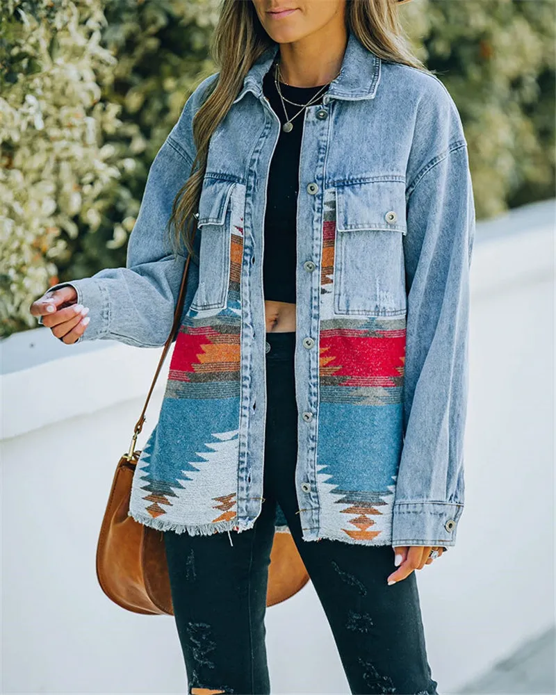 Jeans Casual Jackets 2022 Cowgirl jackets Western Denim Coat Ethnic Patchwork Denim Coat