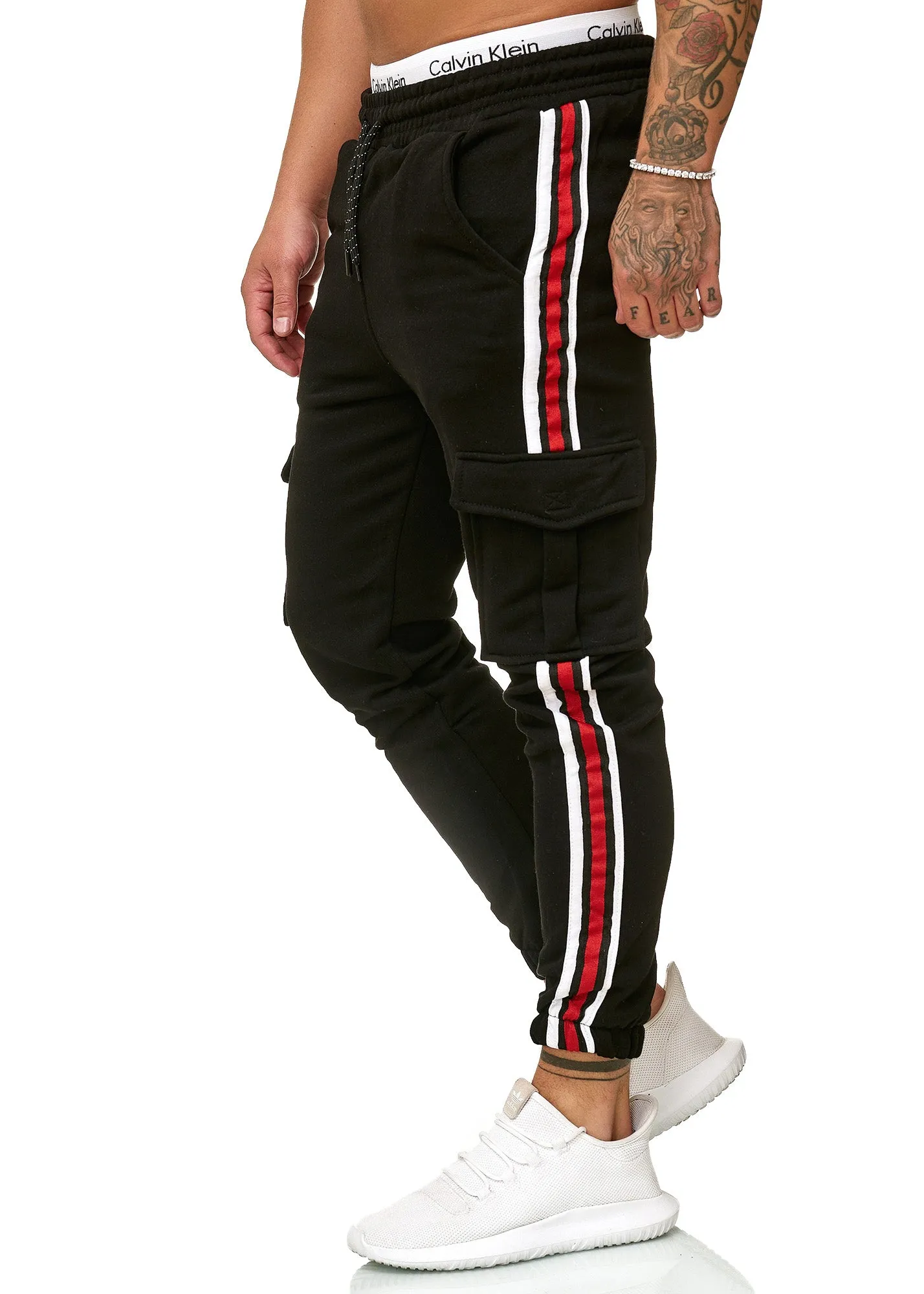 Kanku Stripe Cargo Sweatpants Joggers - Black X102A