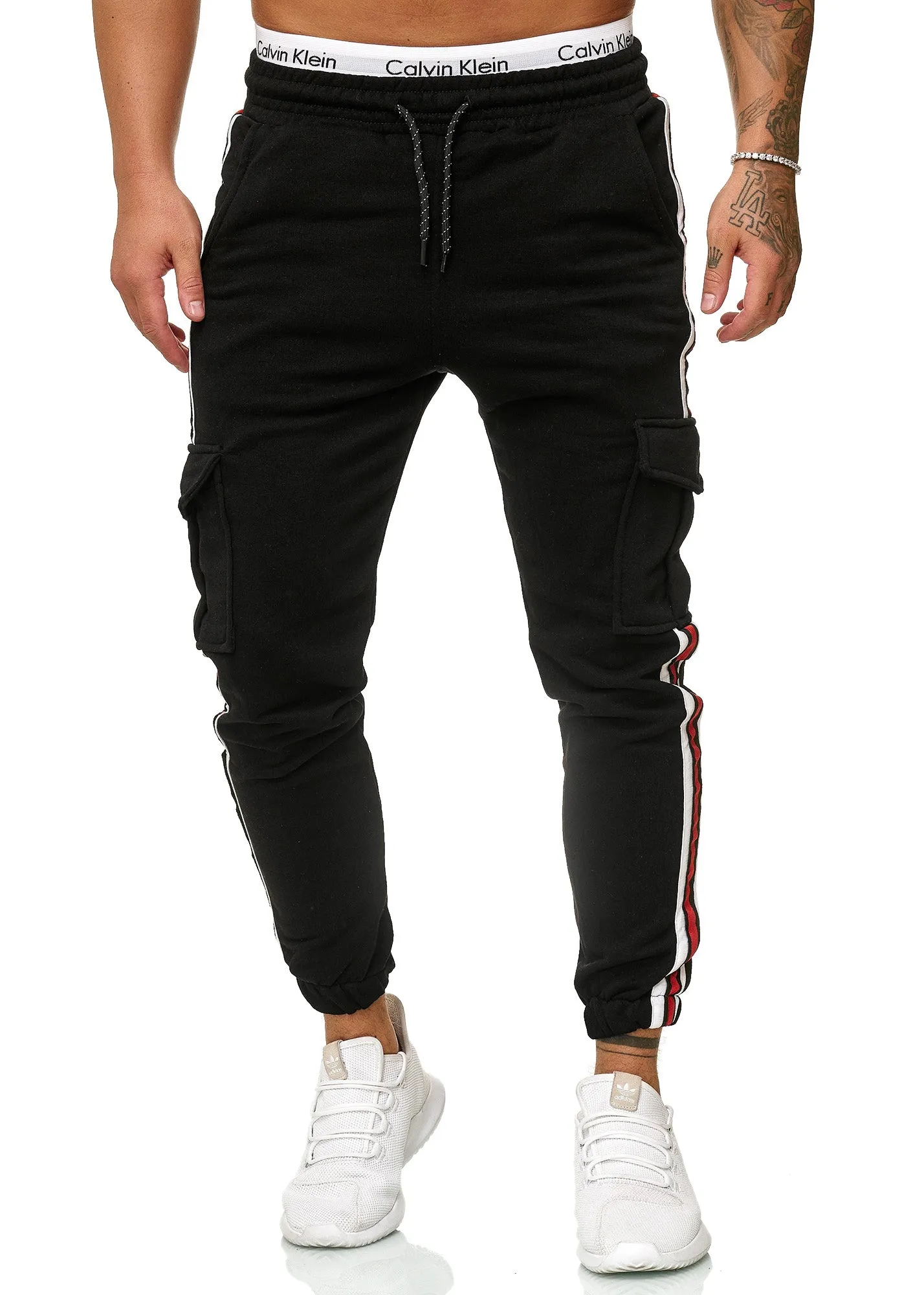 Kanku Stripe Cargo Sweatpants Joggers - Black X102A