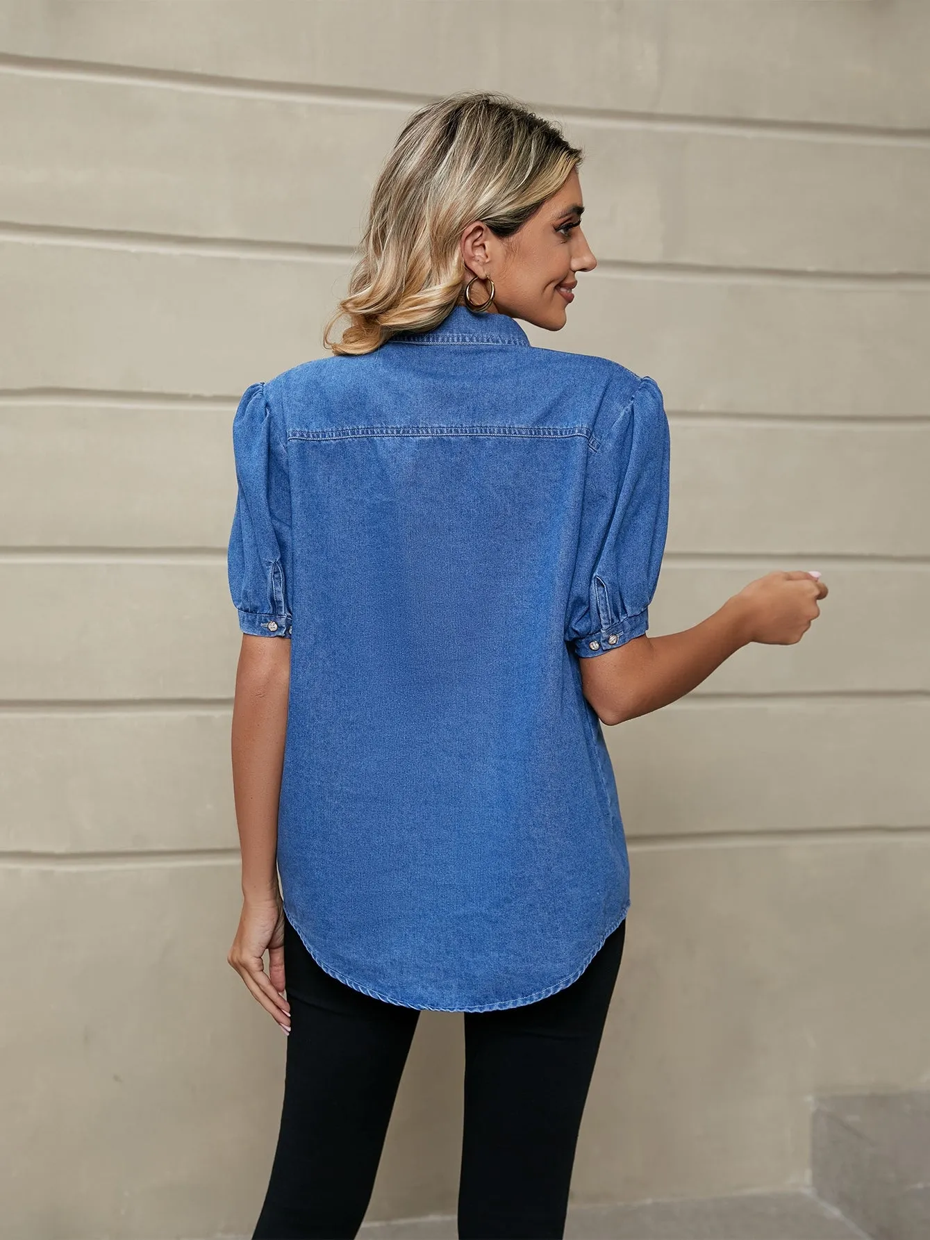 Lapel Thin Denim Shirt Top