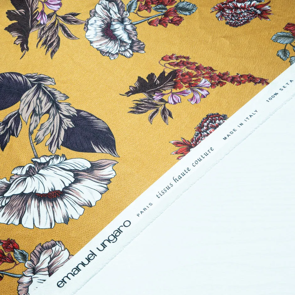 Large Floral Printed Muted Gold Silk Jacquard