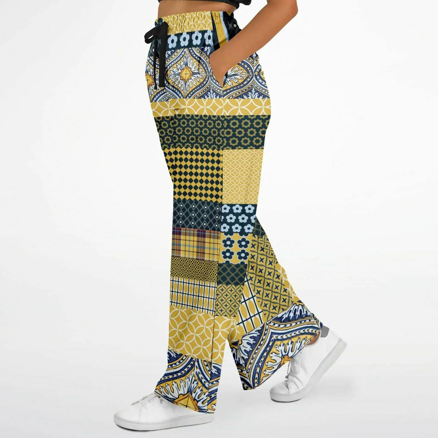 Le Dauphin Patchwork Print Eco-Poly Wide Leg Pants