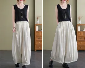 Linen skirt pants, ankle length pants, Wide leg pants, black skirt pants, cotton pants, custom made, green pants (K2249)