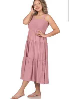 Luisa Smocked Midi Dress (Rose)