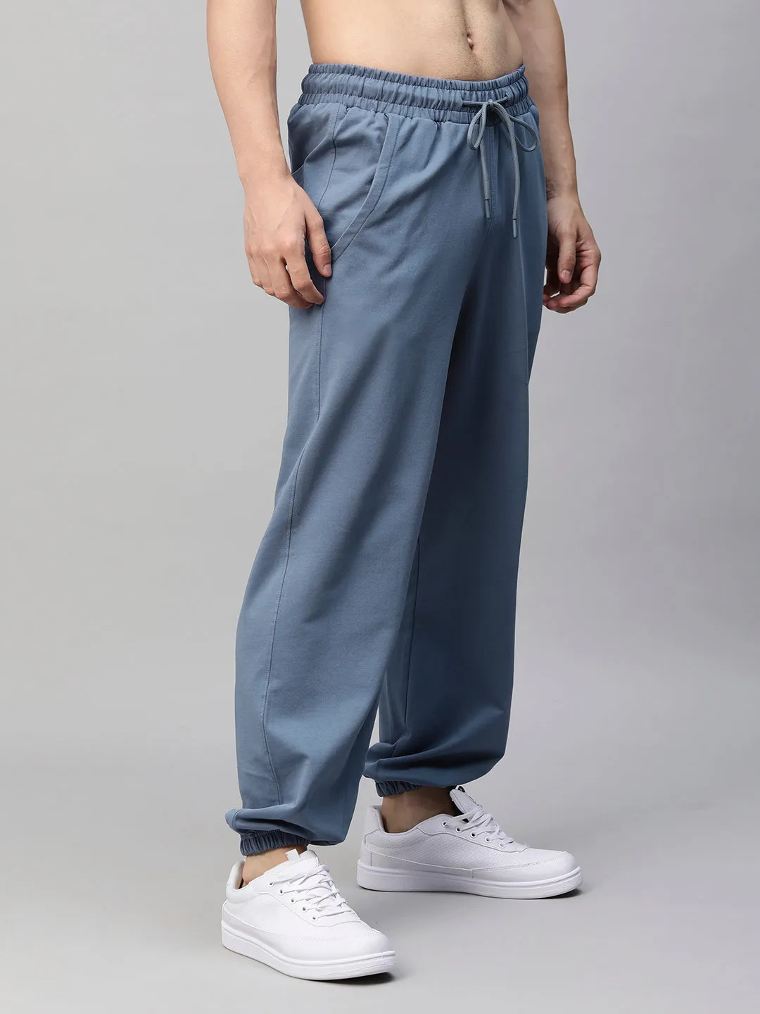 Men Premium Terry Loose Fit Joggers - Denim Blue