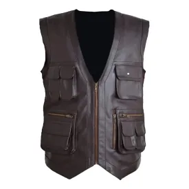 Mens Brown Genuine Cowhide Leather Vest