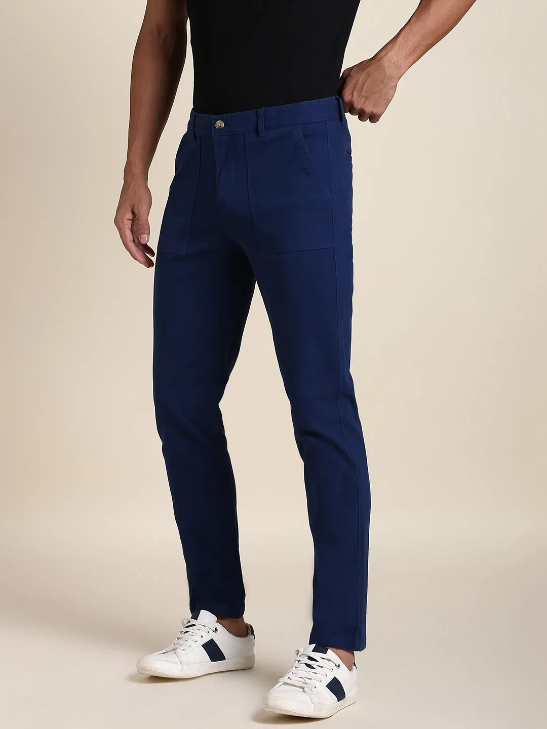 Men's Denim Blue Chino Comfortable Bottomwear With Smart Casual Look