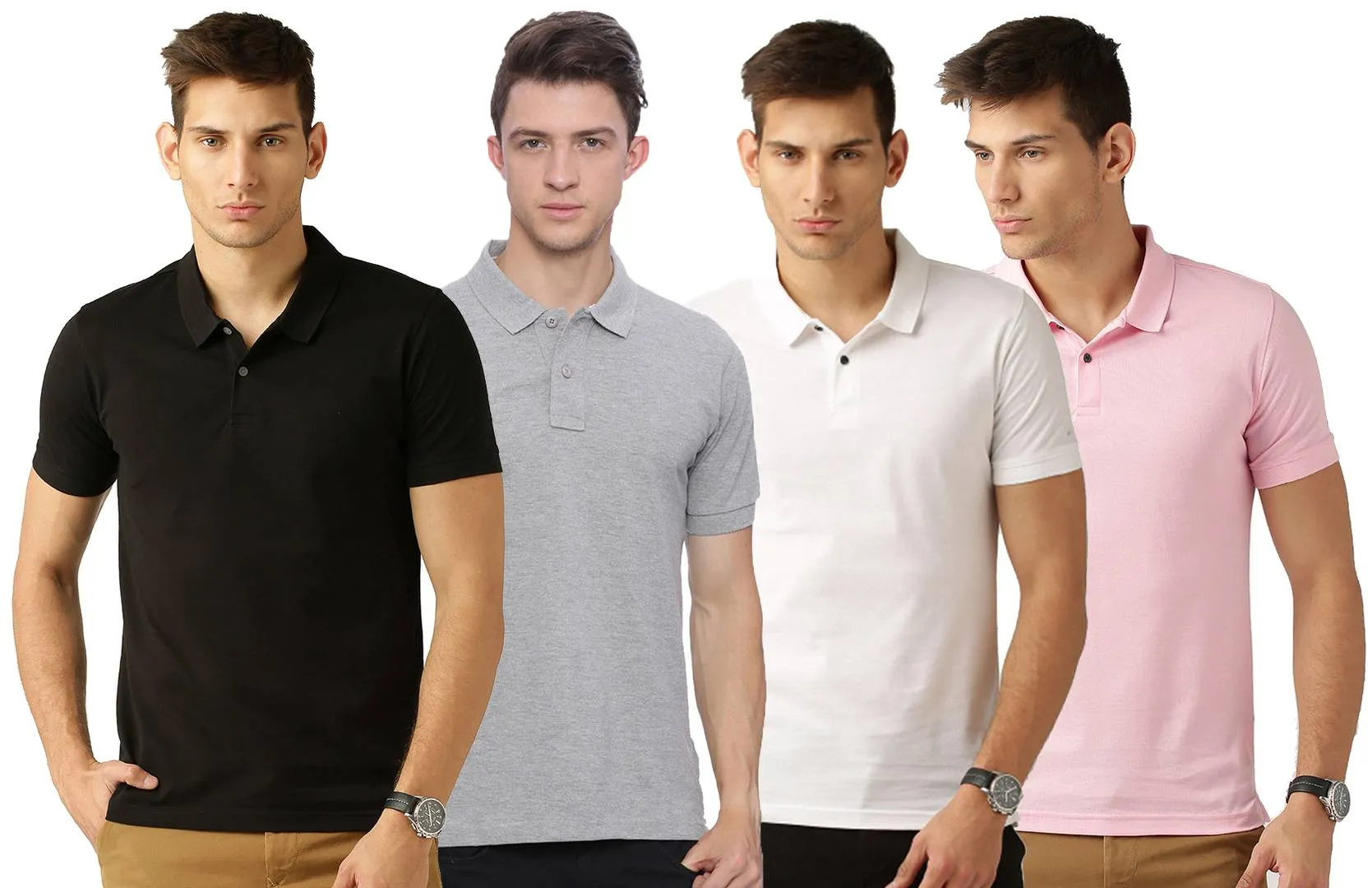 Men's Multicoloured Cotton Blend Solid Polos T-Shirt (Pack Of 4)