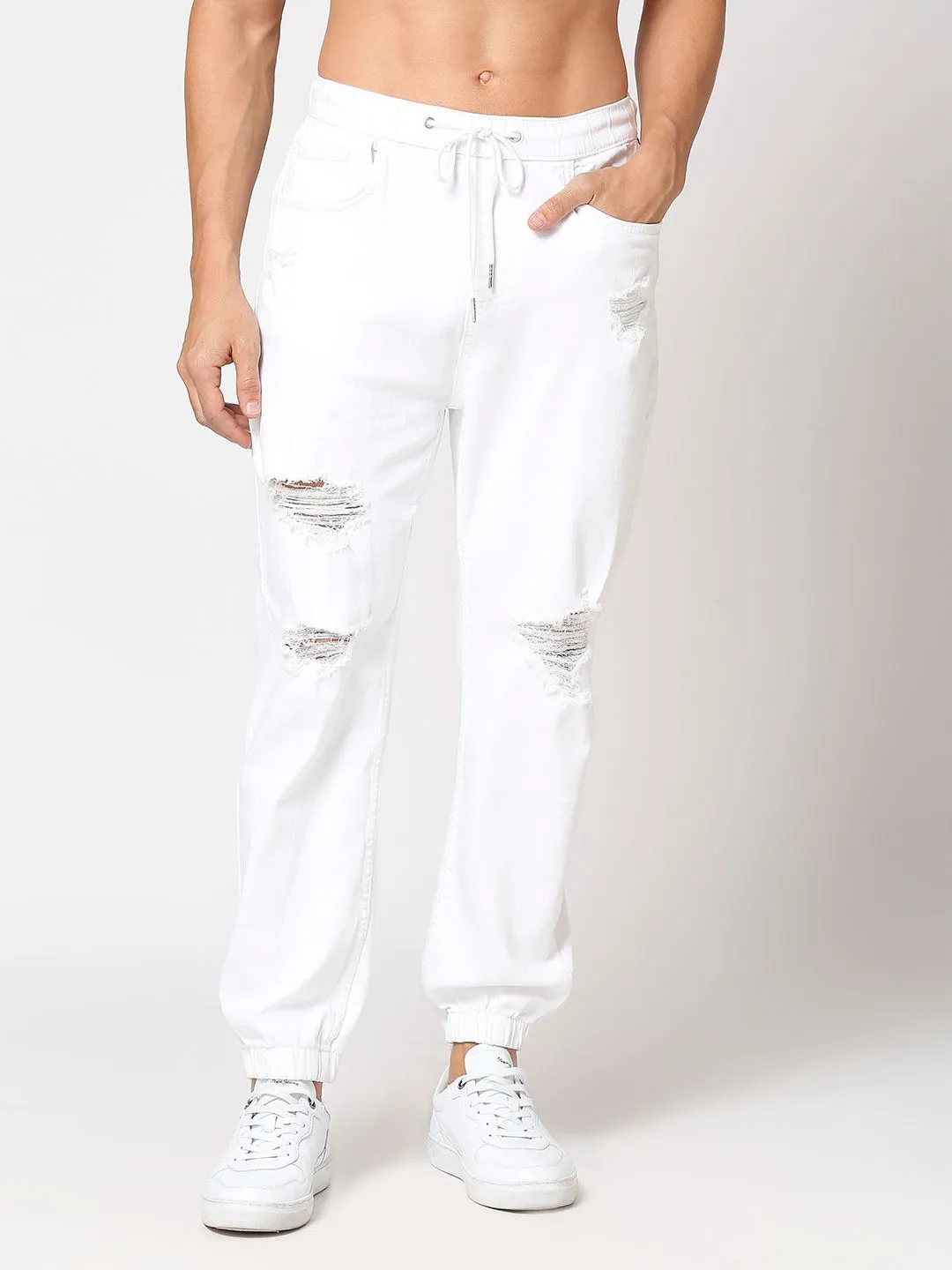 Men’s White Ripped Jogger