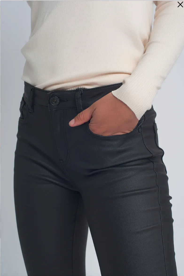 Midnight Black Coated Faux Leather Pants