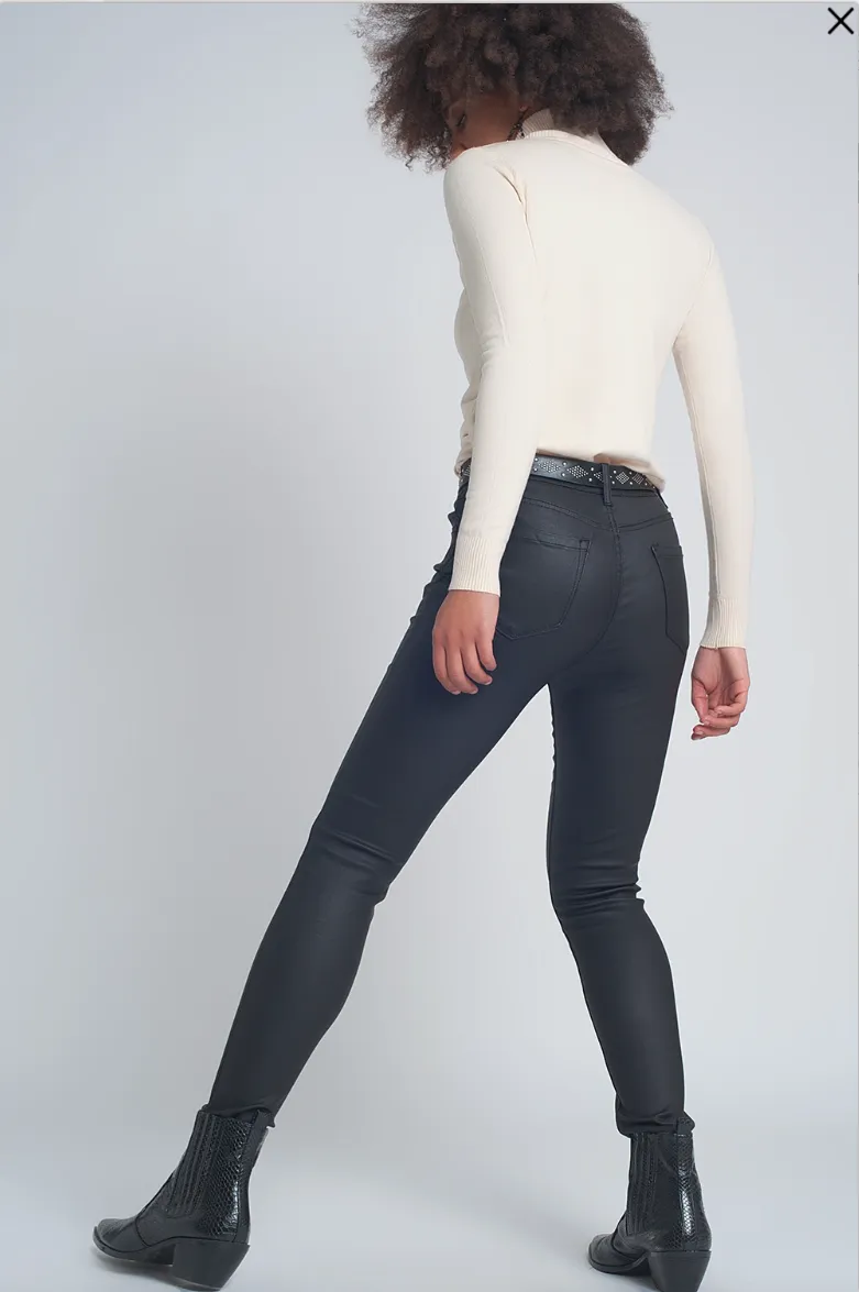 Midnight Black Coated Faux Leather Pants