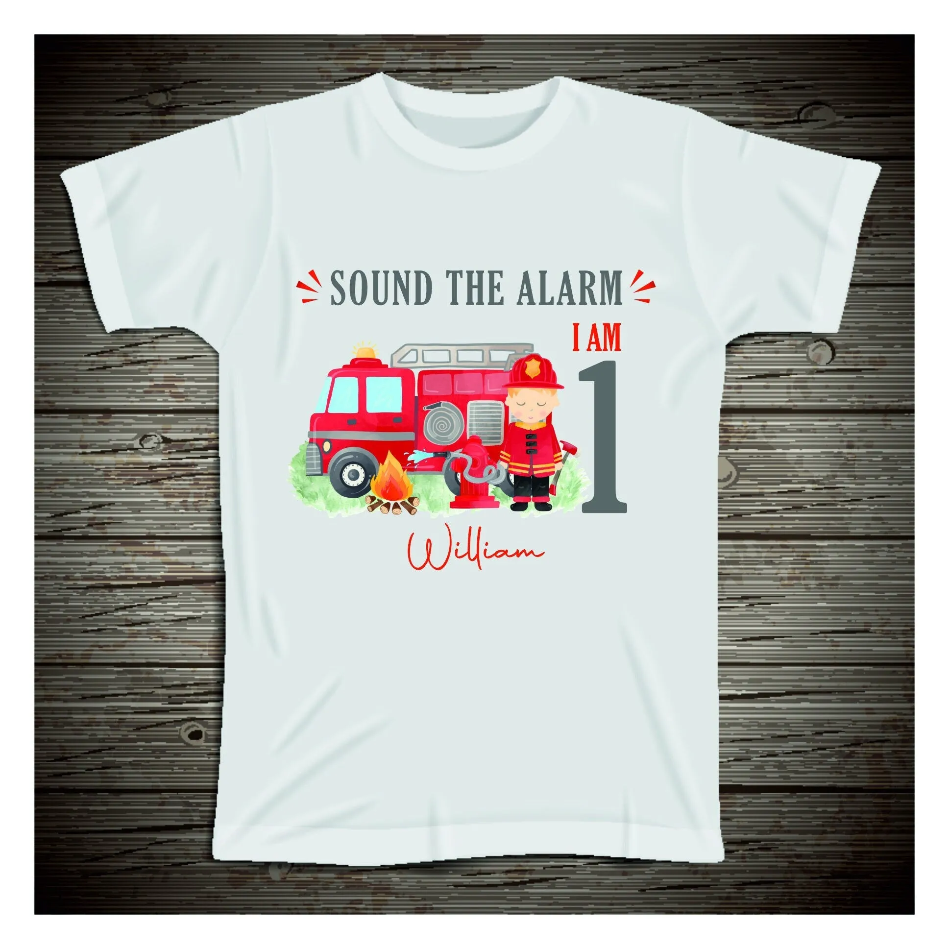 Personalised Fire Engine 1st or 2nd Birthday T-shirt Little Boy - One/Two Today - Fire Engine Birthday theme