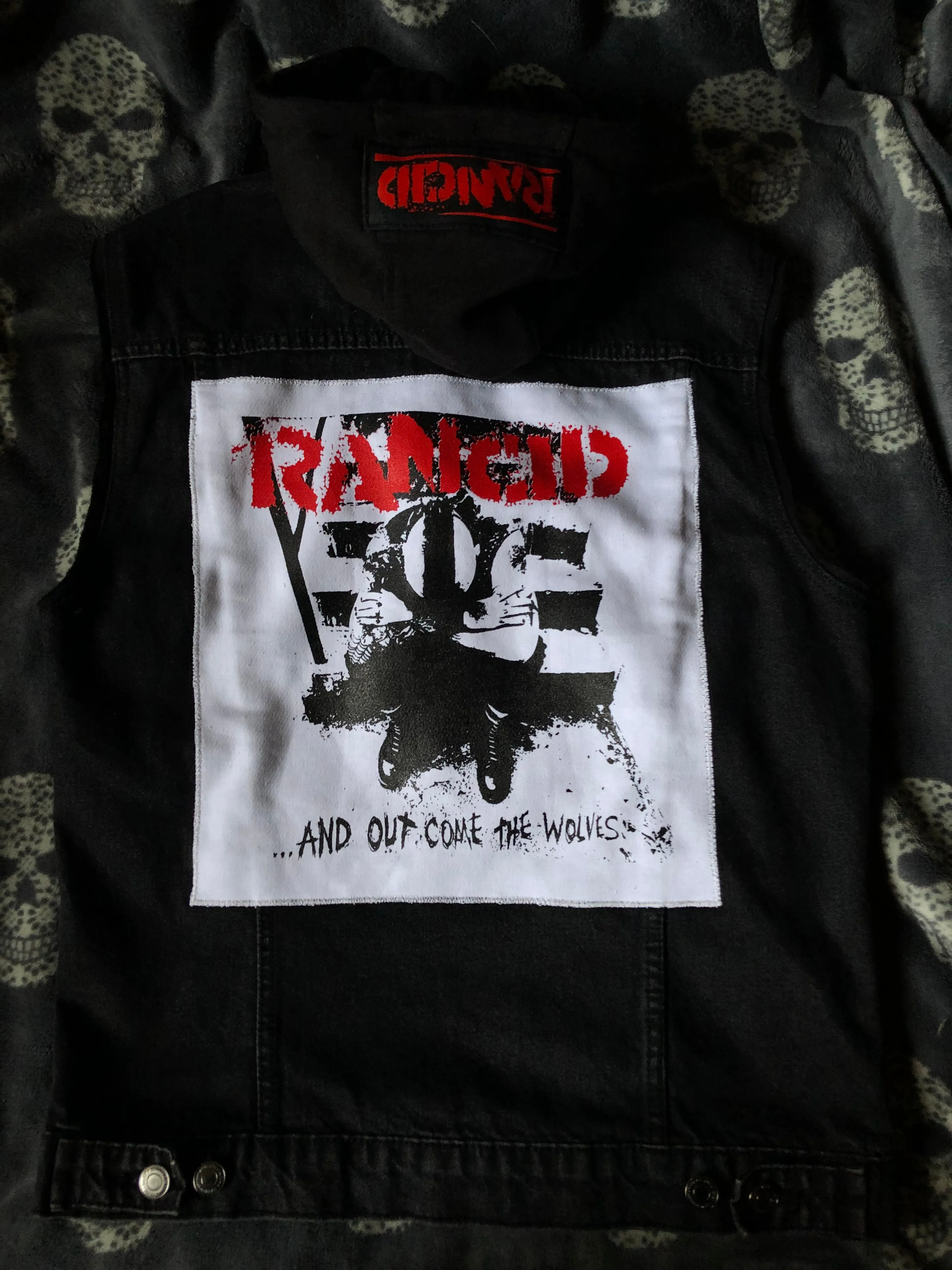 Rancid Punx Hooligans Punk Rock Denim Cut-Off Hooded Battle Jacket