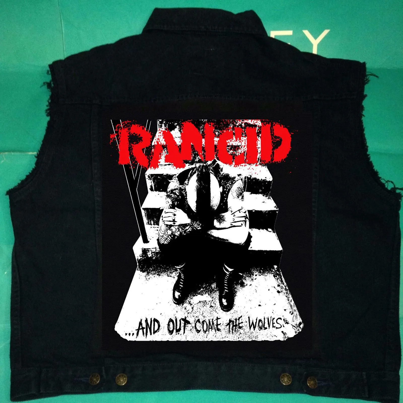 Rancid Punx Hooligans Punk Rock Denim Cut-Off Hooded Battle Jacket