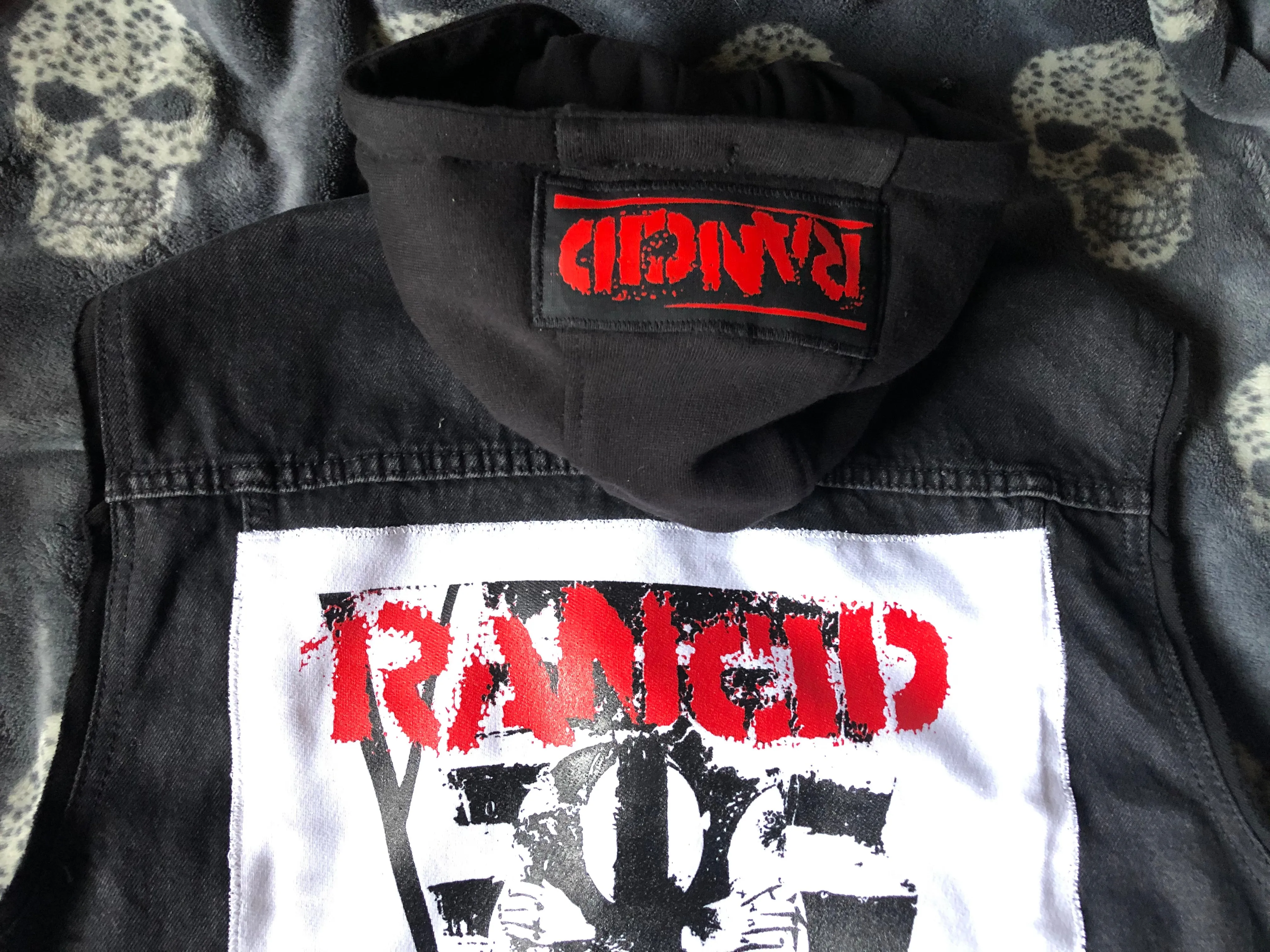 Rancid Punx Hooligans Punk Rock Denim Cut-Off Hooded Battle Jacket