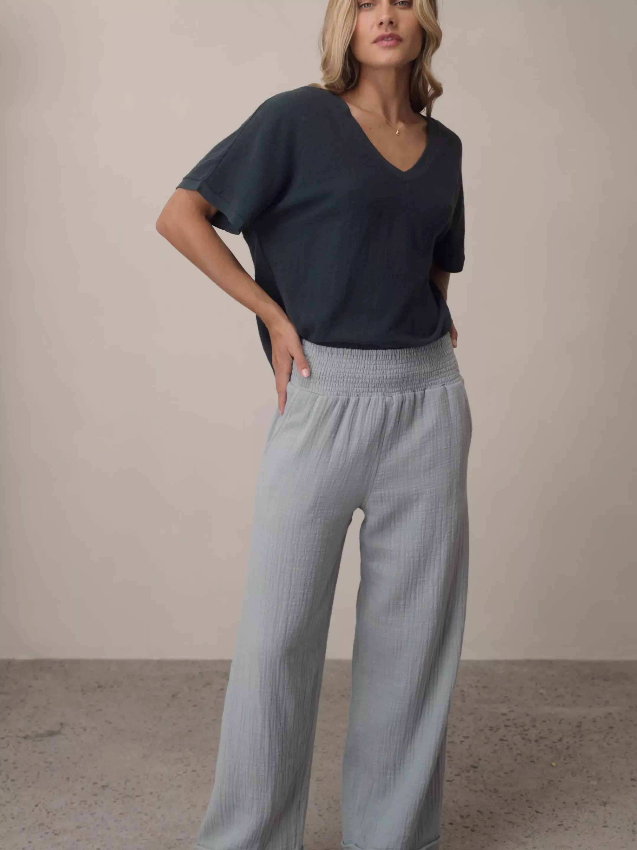 Sancia Cotton Pants Slate Blue