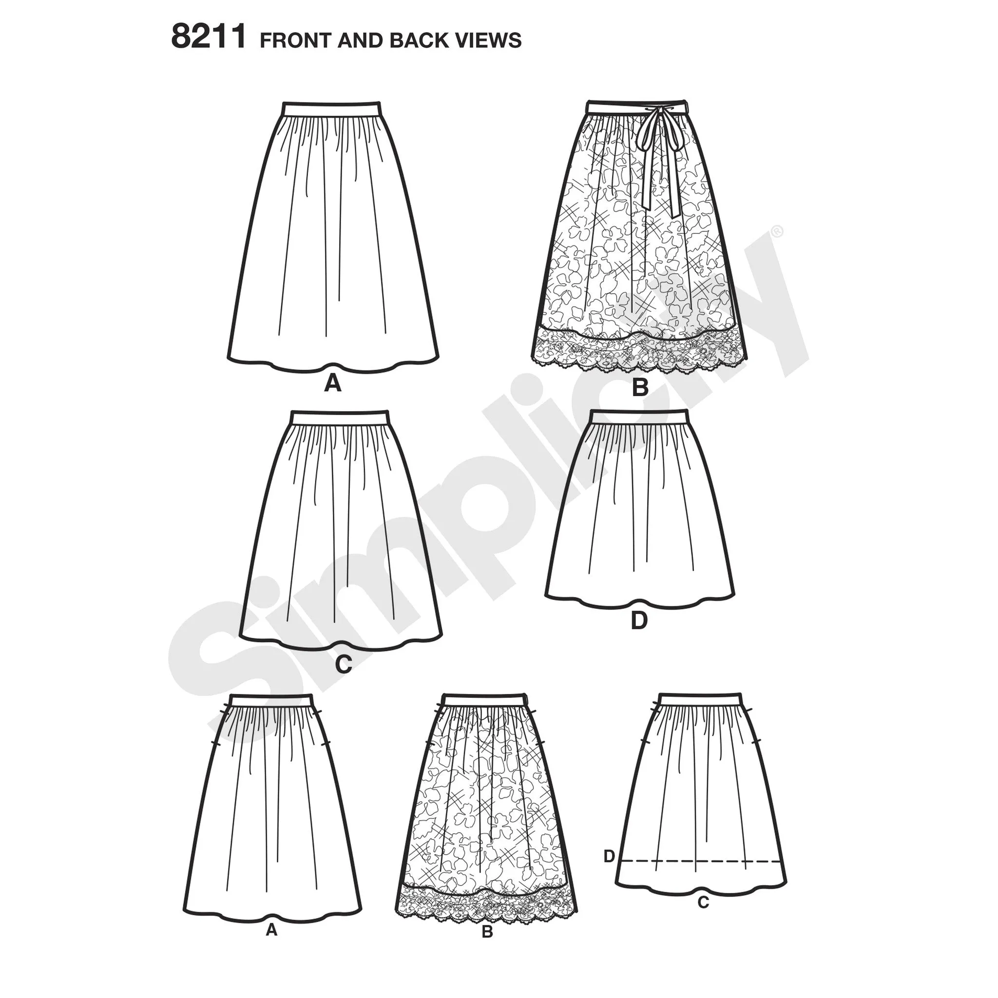 Simplicity Pattern S8211 Misses' Dirndl Skirts in Three Lengths