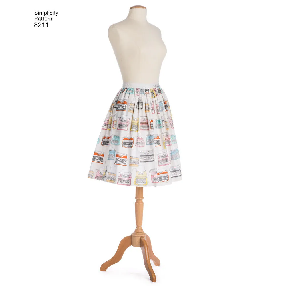 Simplicity Pattern S8211 Misses' Dirndl Skirts in Three Lengths