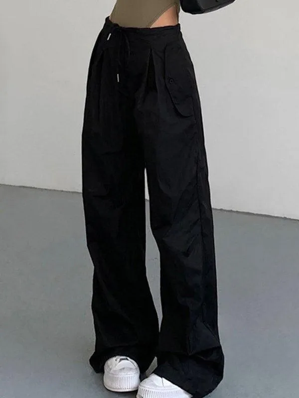 Solid Color Drawstring Straight Leg Pants