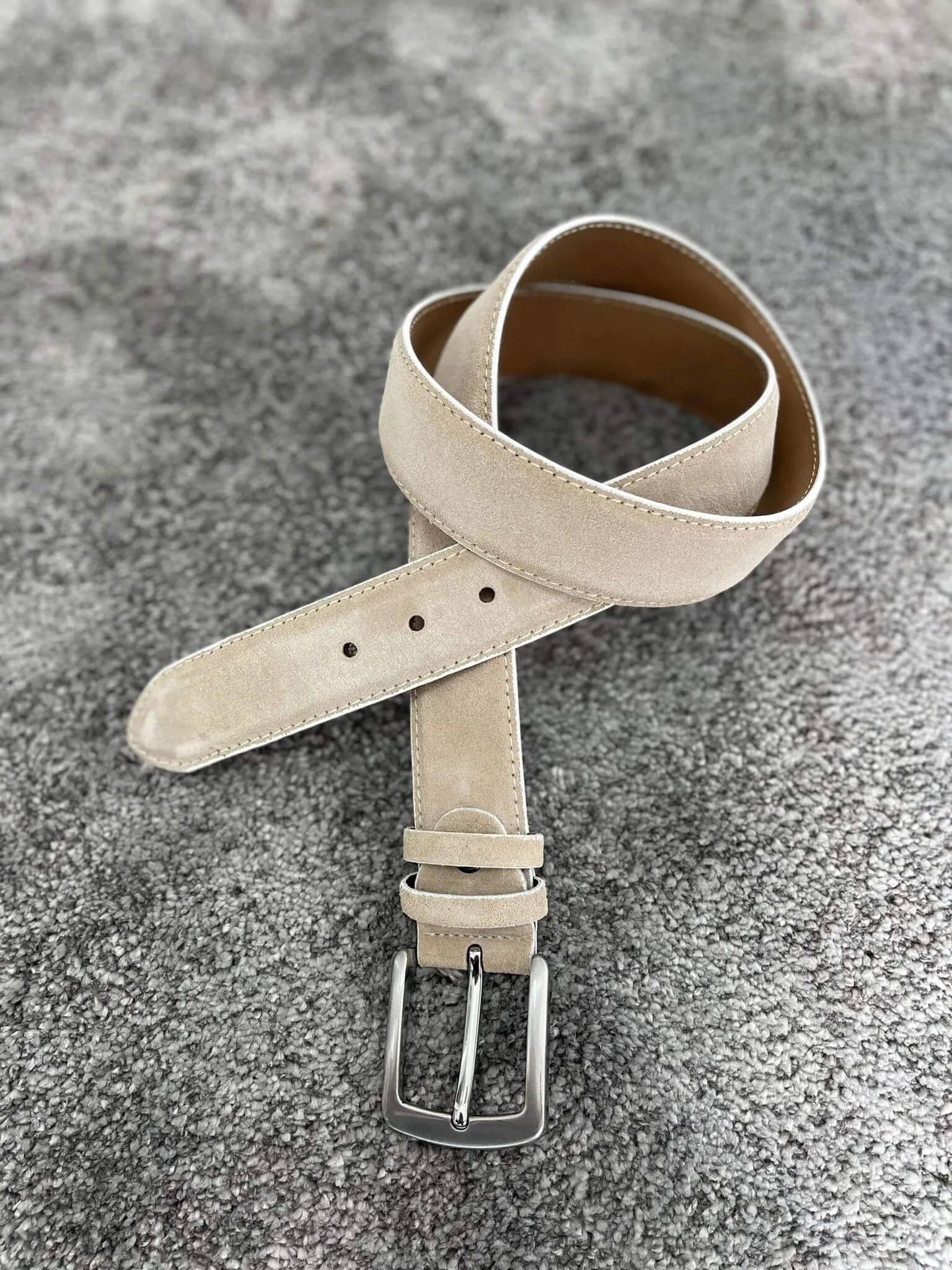 Steel Buckle Suede Beige Belt