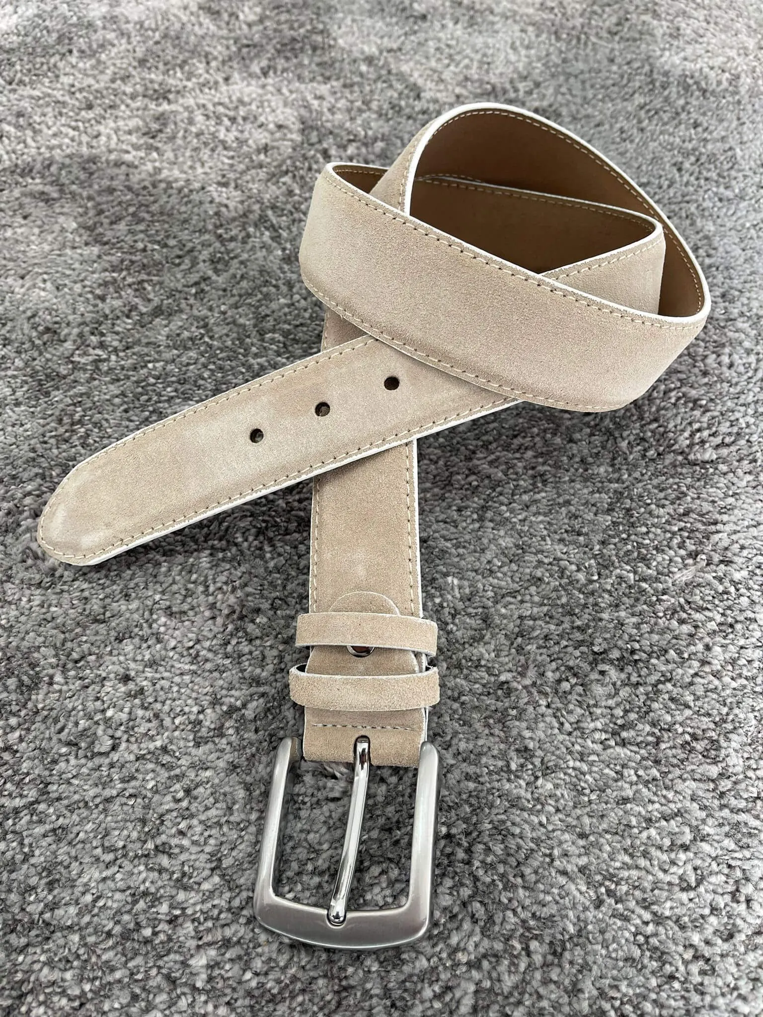 Steel Buckle Suede Beige Belt