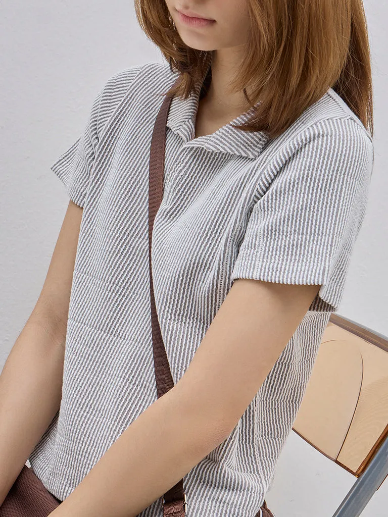 Studiofit Brown Striped and Textured T-Shirt