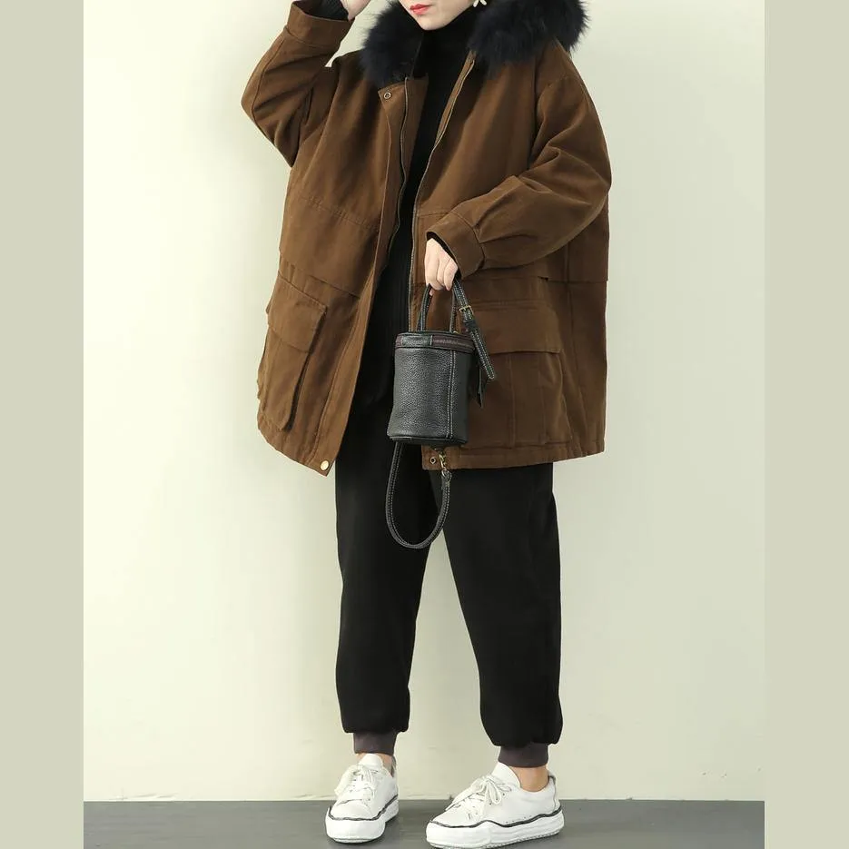 thick brown winter parkas casual snow jackets winter faux fur collar overcoat