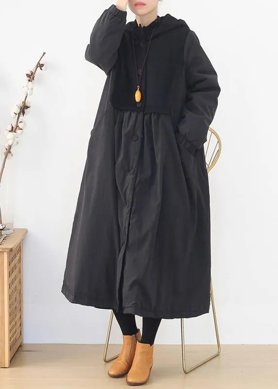 Warm trendy plus size Puffers Jackets black hooded patchwork Parkas for women coats