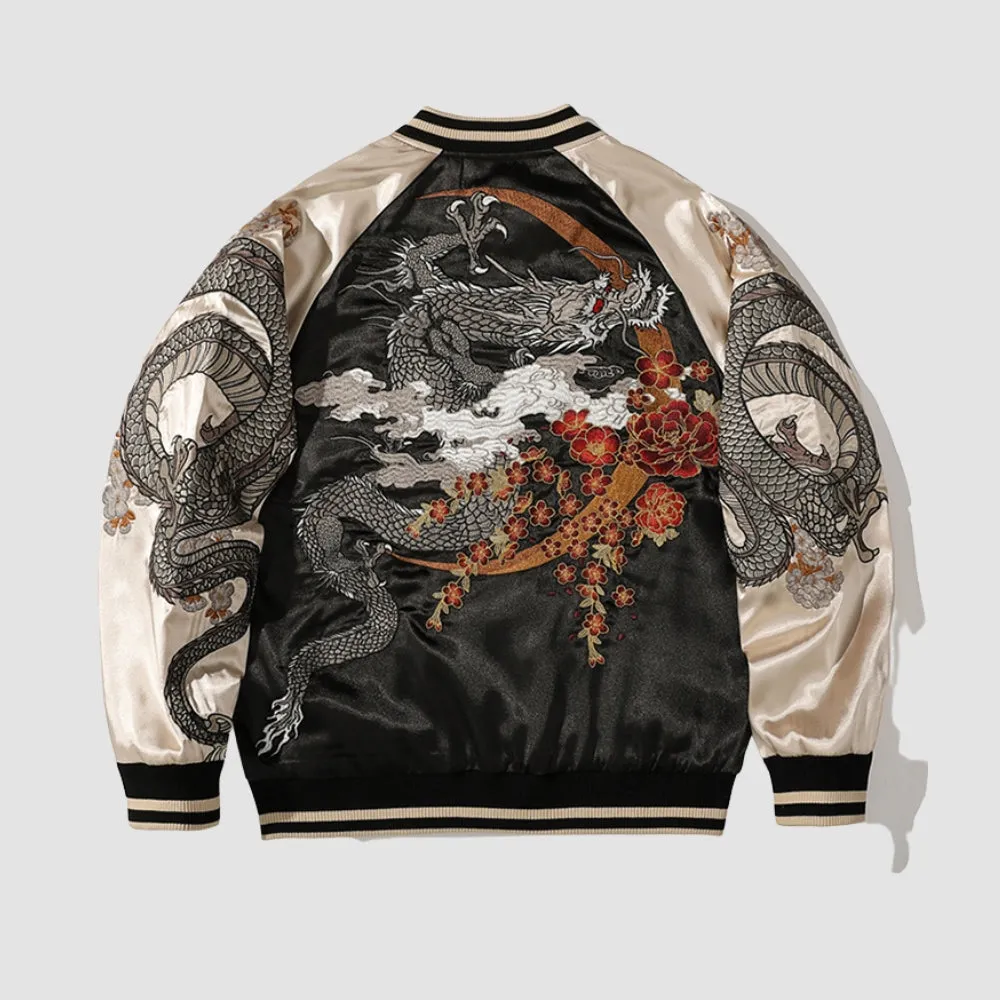 WLS Embroidered White Fox Baseball Zipper Jacket