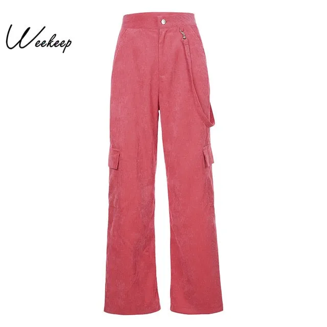 Women Casual Pockets Patchwork Cargo Pants