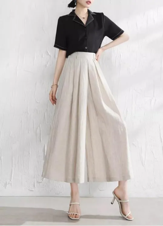 Women linen pants/Cropped trousers/black pants/high waist trousers/wide leg pants/elastic waist Pants/palazzo pants P0025