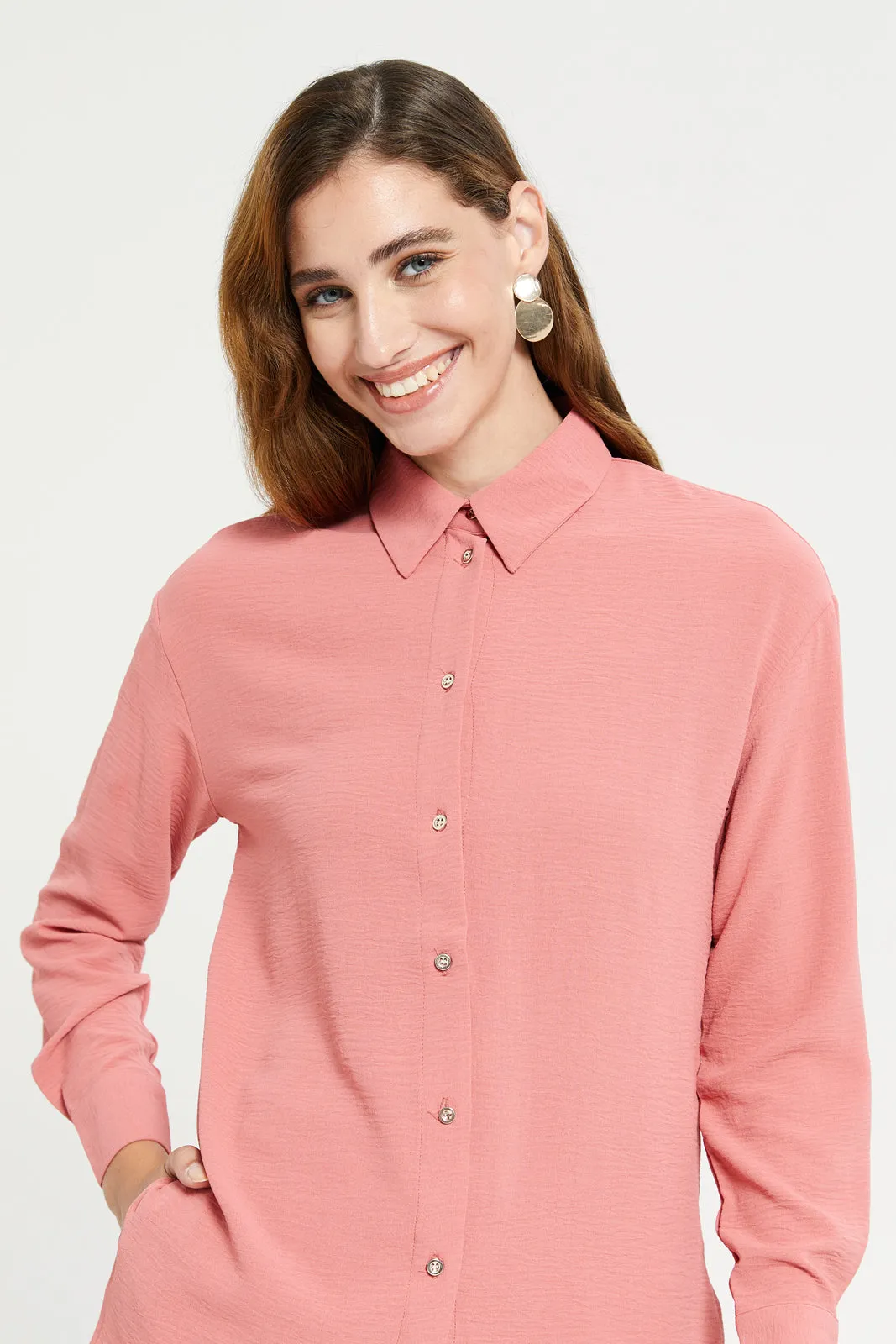 Women Peach Long Length Tunic Shirt