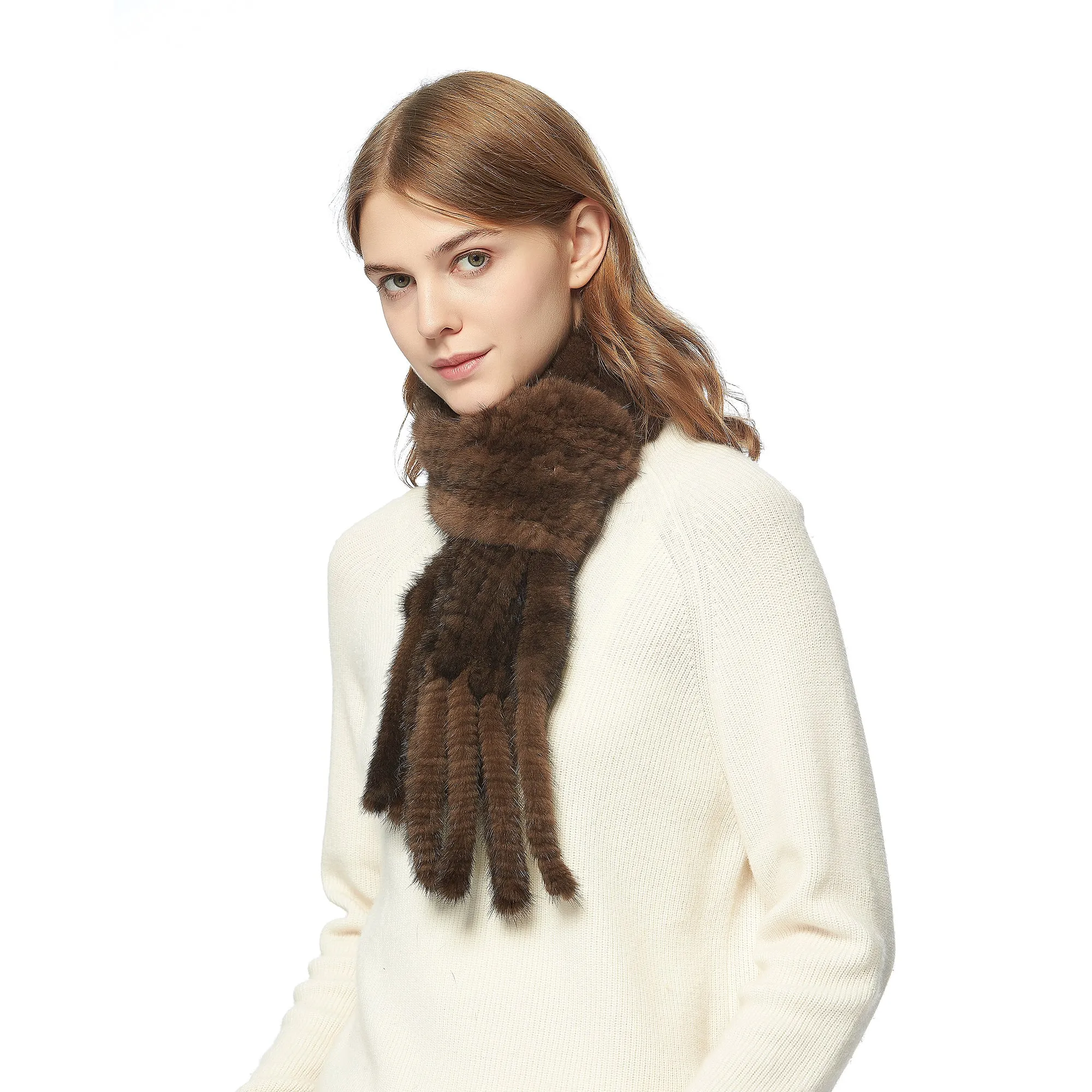 Women's Knitted Mink Fur Scarf For Winter Warm Shawl Scarves Fur Story FS050303