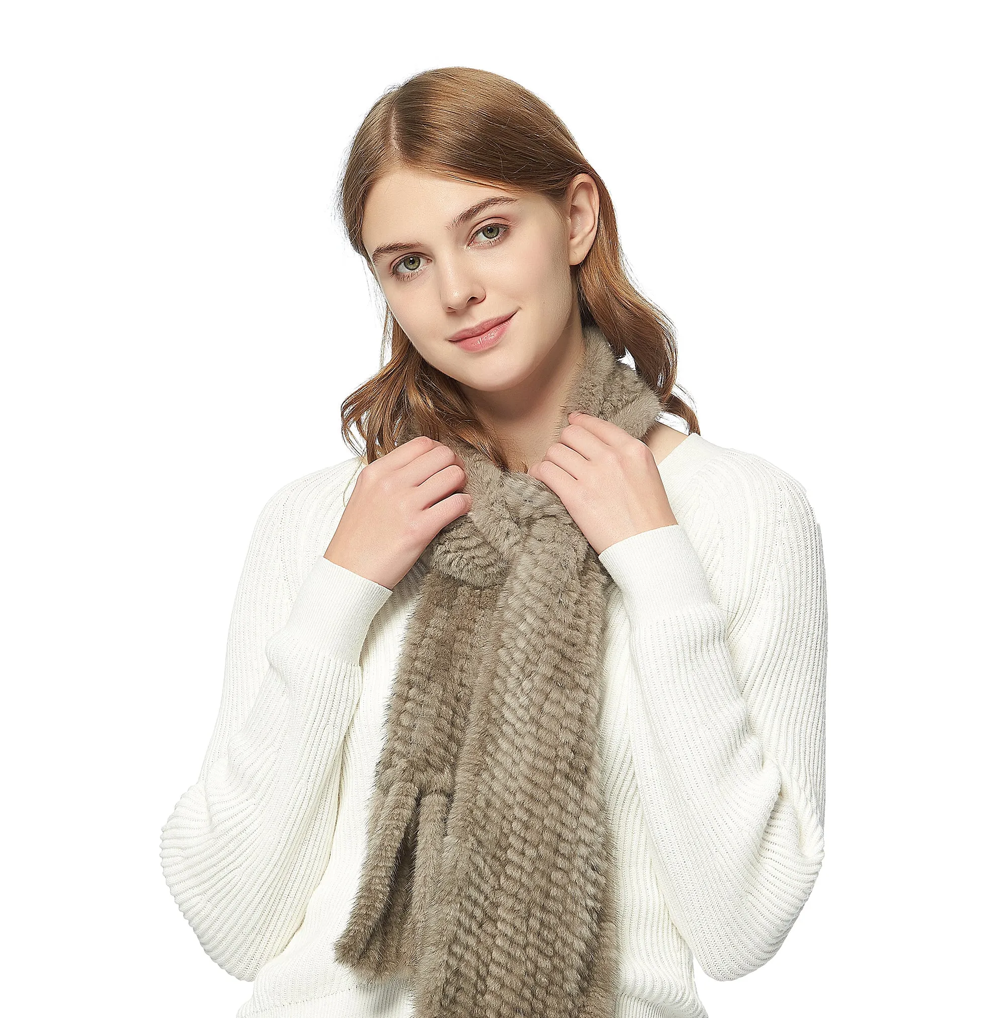 Women's Knitted Mink Fur Scarf For Winter Warm Shawl Scarves Fur Story FS050303